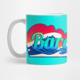 Barcelona Surfing Beach in Summer Vintage Typography Mug